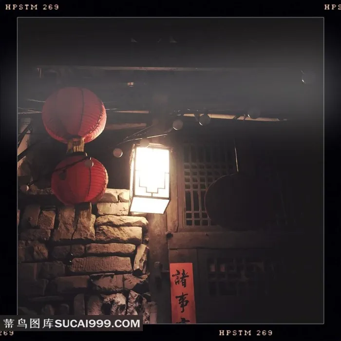 阆中古镇夜色客栈灯笼