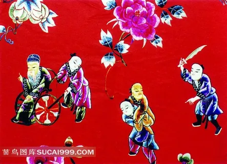 古典人物花卉刺绣图案素材