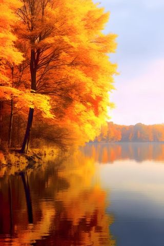 湖边树林秋季美景