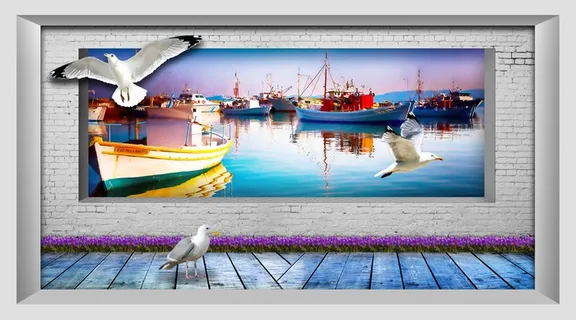 海边风景3D立体背景墙