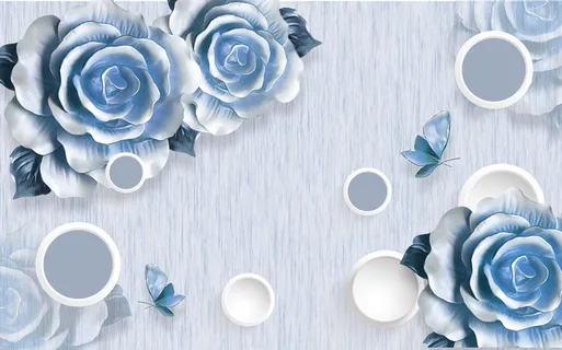 简约立体3D蓝色珠宝花卉