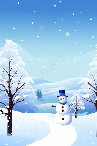 小雪冬天可爱雪人淡蓝节气海报背景