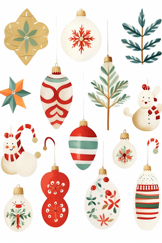 圣诞雪人树雪花圣诞老人卡通插画素材