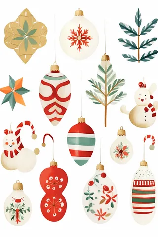 圣诞雪人树雪花圣诞老人卡通插画素材