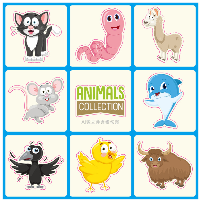 卡通动物不干胶标签贴纸
