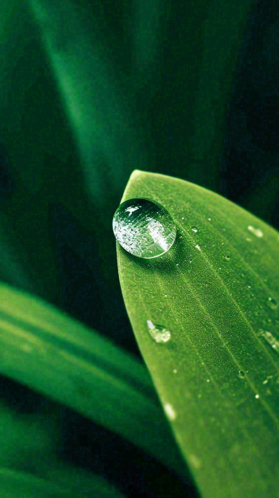 夏天绿植叶子露珠萌芽清新，雨水白露谷雨摄影图(816x1456)