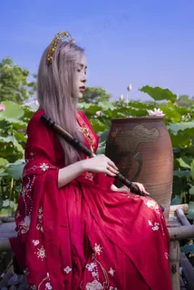 红衣古风美女写真图片