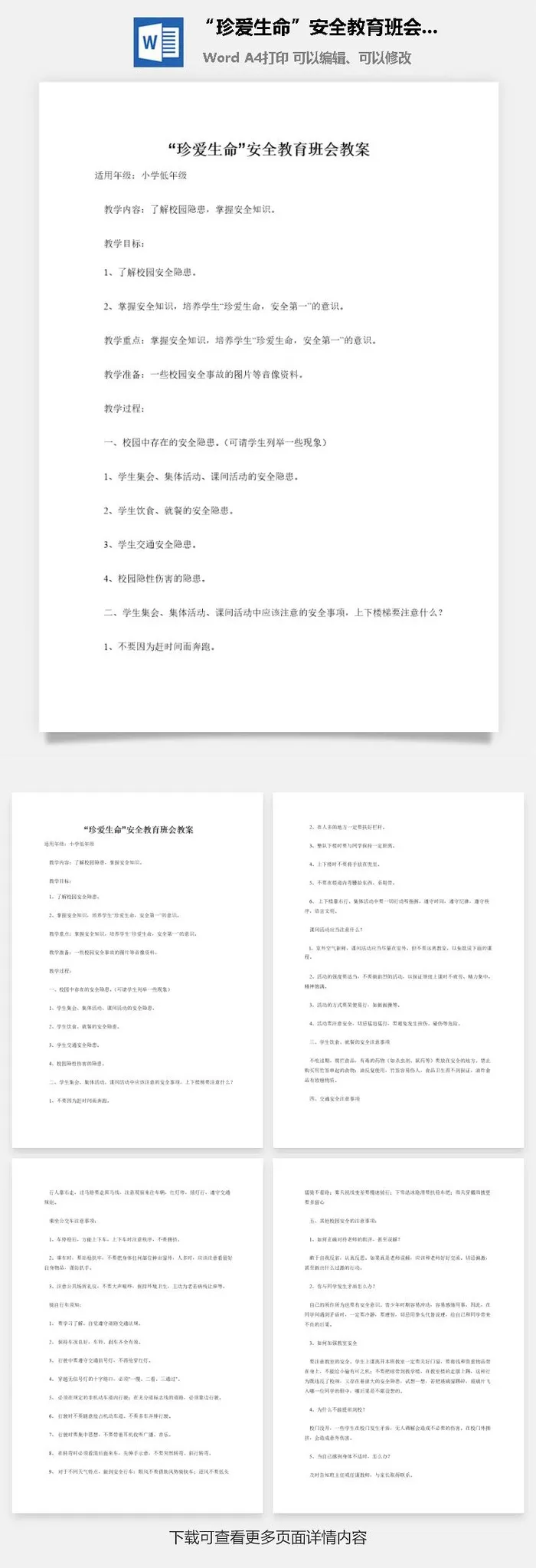 “珍爱生命”安全教育班会教案