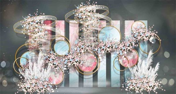 粉蓝色梦幻浪漫婚礼迎宾区效果图