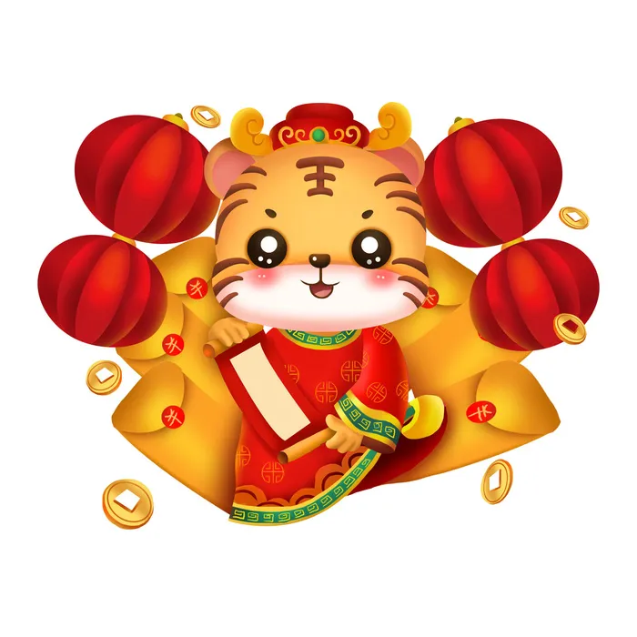 手绘2022虎年新年春节卡通老虎形象IP插画元素PSD设计素材图案psd模版下载