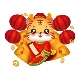 手绘2022虎年新年春节卡通老虎形象IP插画元素PSD设计素材图案 手绘2022虎年新年春节卡通老虎形象IP插画元素PSD设计素材图案