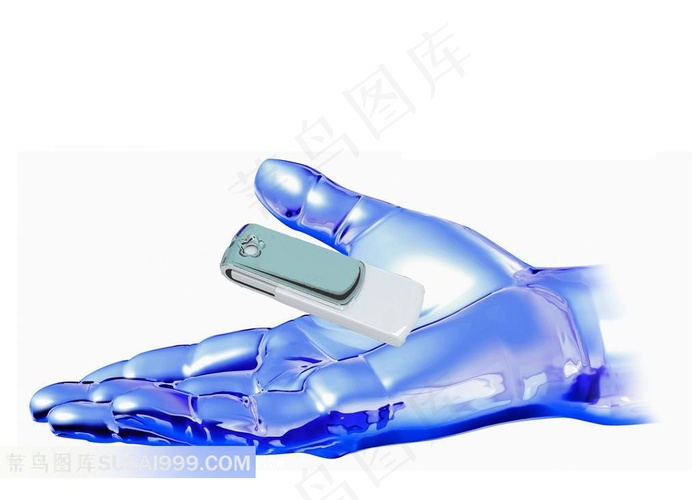蓝色大手托着优盘