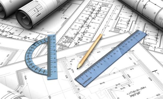 设计图纸工具及房子模型高清图片