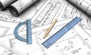 设计图纸工具及房子模型高清图片