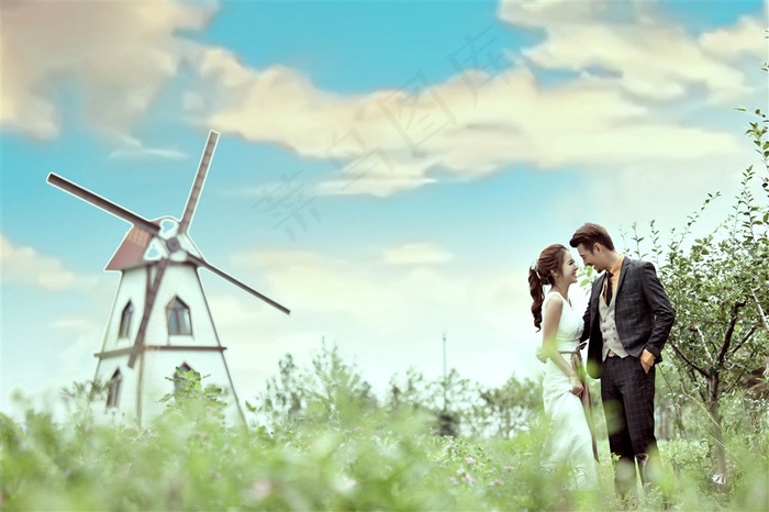 情牵花海幸福恋人婚纱高清图片