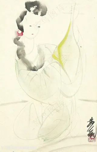 林风眠手绘古典美女装饰画