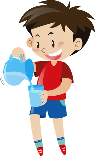 自己倒水喝的小男孩