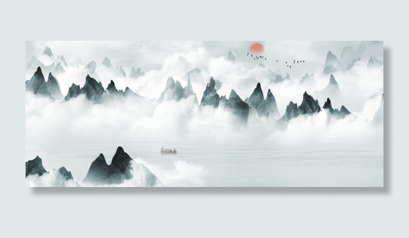 山水云雾景观水墨画PSD素材