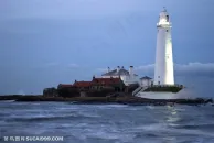 海*白色灯塔和房子