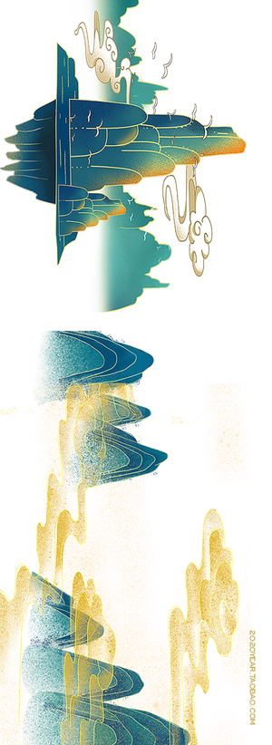 中国风山水画手绘海报合成免抠_PNG素材