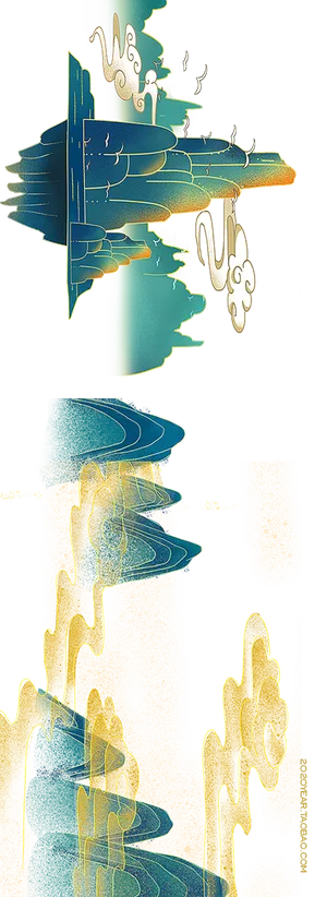 中国风山水画手绘海报合成免抠_PNG素材