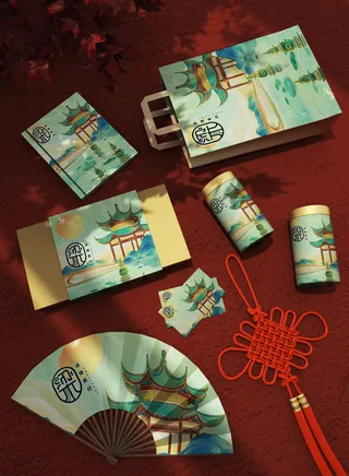 高端文创样机素材产品中国风国潮logo礼盒包装VI智能贴图PSD模板