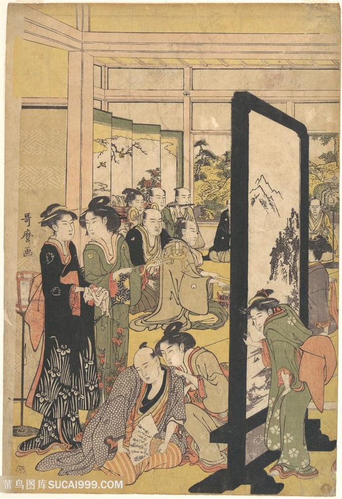 喜多川歌磨室内女性艺术插画