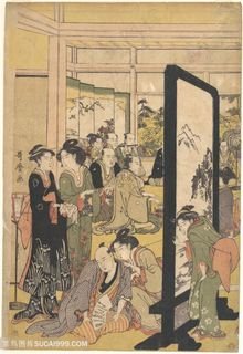 喜多川歌磨室内女性艺术插画