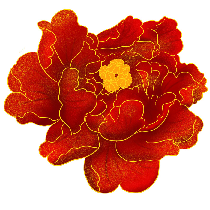 手绘国潮中国风古典牡丹花国花花卉装饰图案PSD设计素材