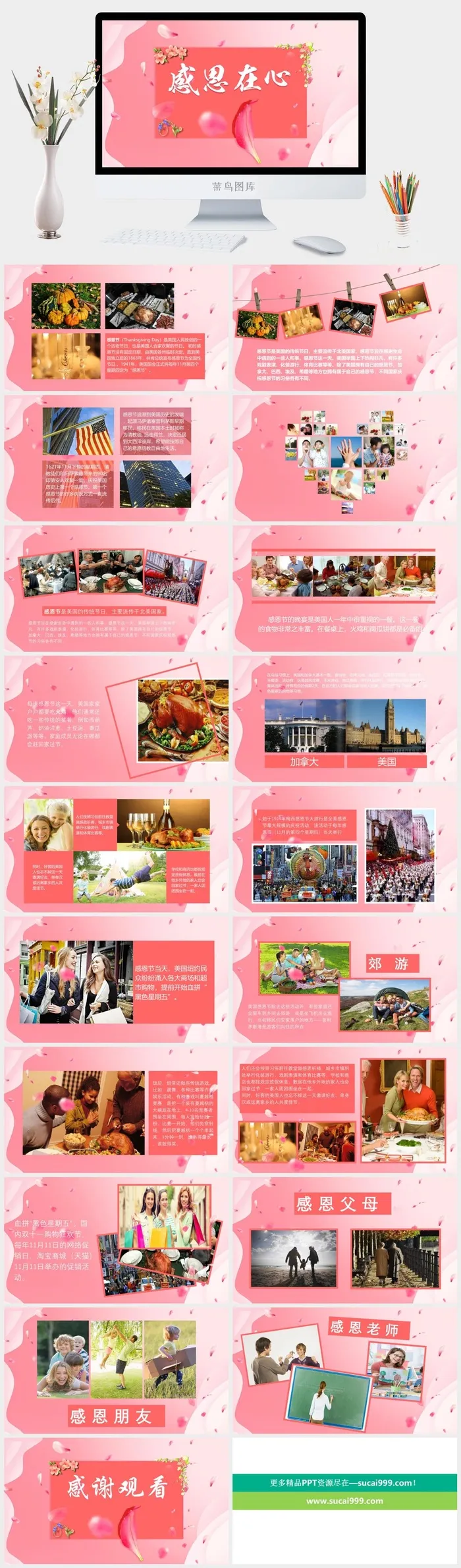 粉色浓情感恩感谢有你感恩节活动宣传班会主题PPT
