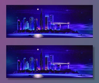 时尚潮流赛博朋克元宇宙虚拟城市夜景Banner海报背景AI矢量图素材