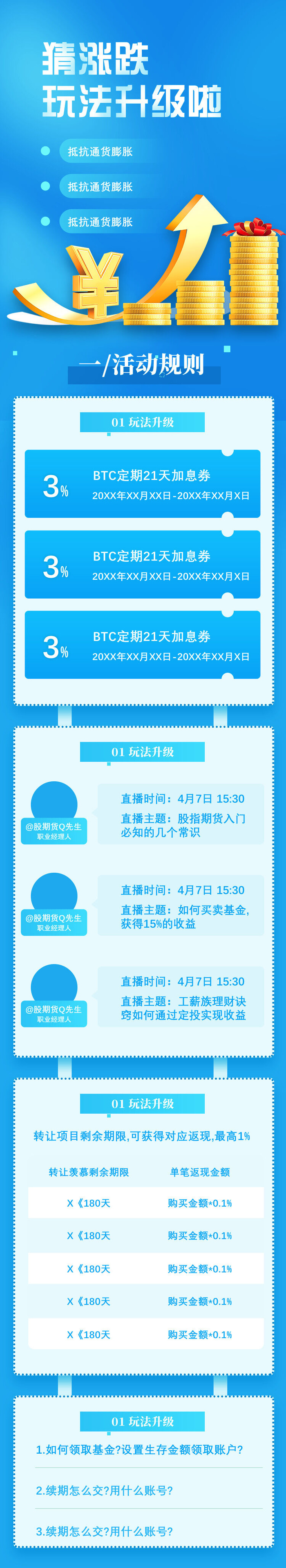 蓝色商务手绘猜涨跌玩法升级啦金融手机信息长图UI手机海报psd模版下载