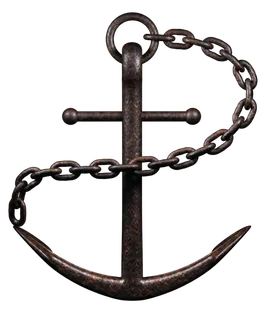 免抠生锈的锚，船锚，带铁链的船锚，旧船锚