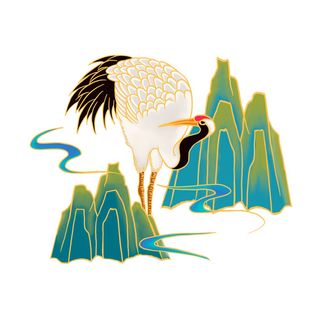 中国风国潮仙鹤山水插画手绘元素场景PSD设计素材