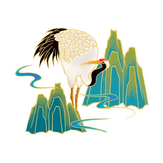 中国风国潮仙鹤山水插画手绘元素场景PSD设计素材