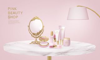 电商广告化妆用品粉色背景