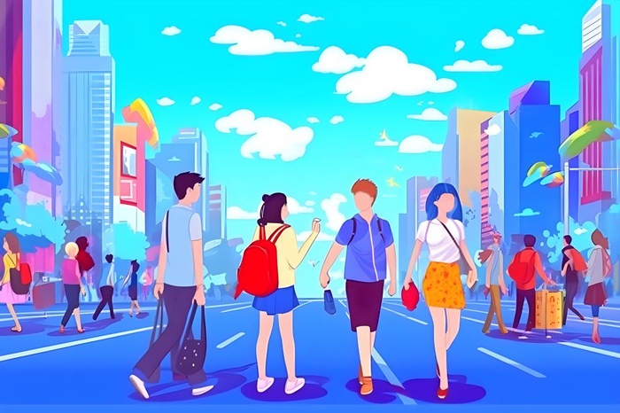 旅游青年学生天空蓝色背景
