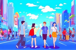 旅游青年学生天空蓝色背景