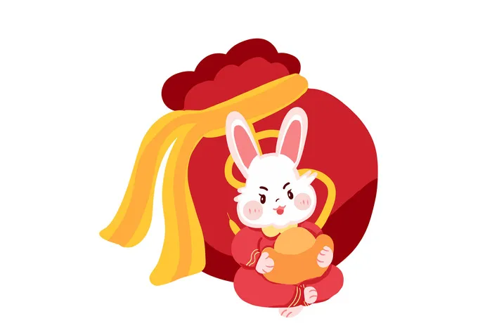 手绘2023兔年新年卡通兔子形象IP插画元素PSD设计素材png图案