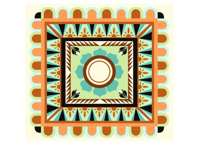 复古中式国潮风敦煌花纹装饰图案花卉藻井肌理圆形边框素材ai矢量模版下载