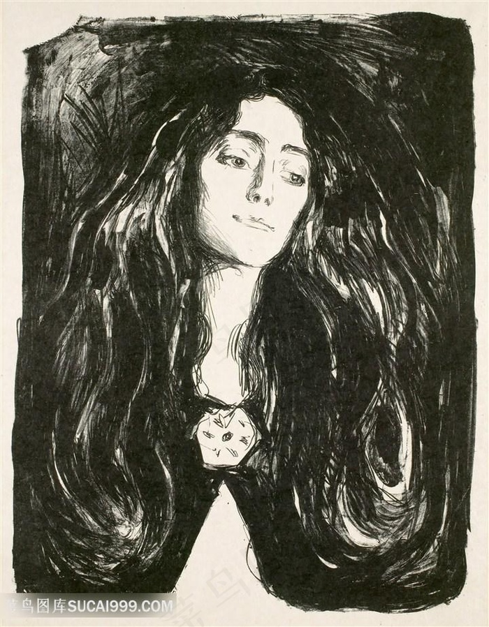 蒙克手绘长发女士装饰画