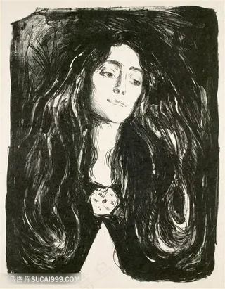 蒙克手绘长发女士装饰画