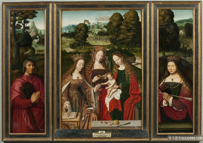 唯美山脉妇人孩子油画