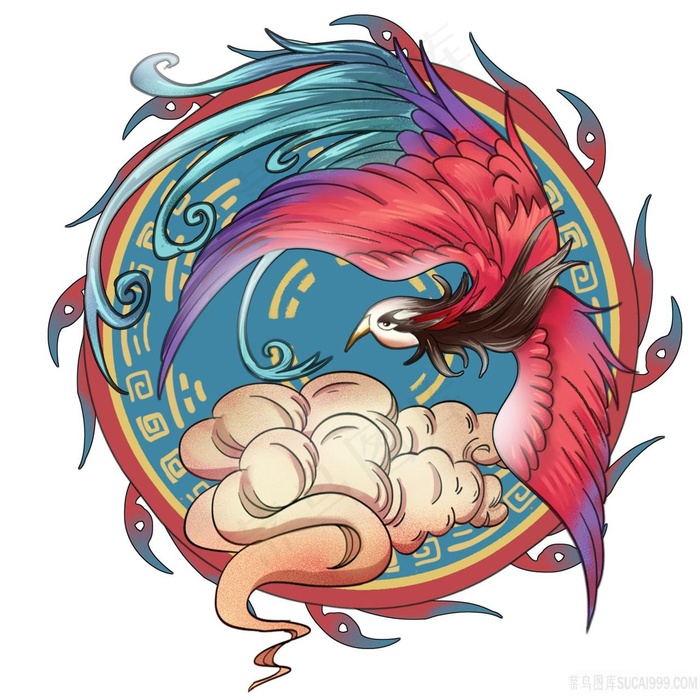 圆形背景凤凰图腾PNG绘画图片