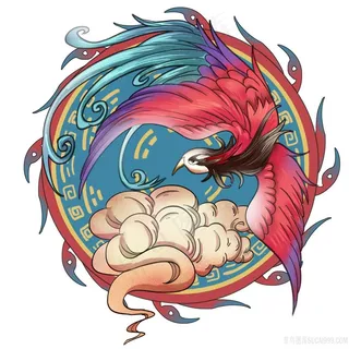 圆形背景凤凰图腾PNG绘画图片