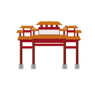 中国风复古式国潮门楼手绘城门插画牌楼建筑AI素材png免扣图