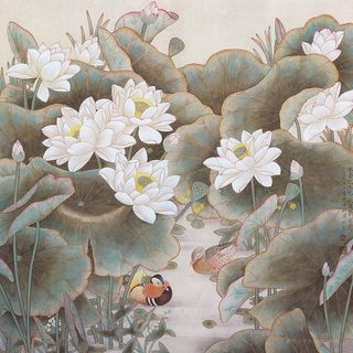莲花鸳鸯高清国画风景画