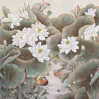 莲花鸳鸯高清国画风景画