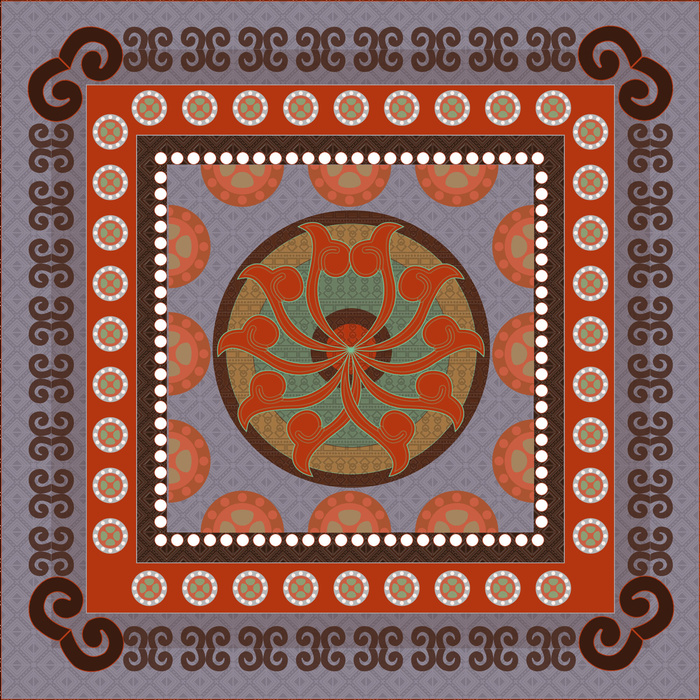 复古中式国潮风敦煌花纹装饰图案花卉藻井肌理圆形边框素材