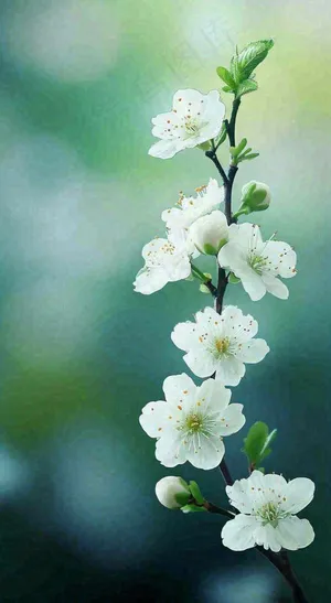 春天白色的樱花花朵和嫩芽开满枝头立春，春分摄影图